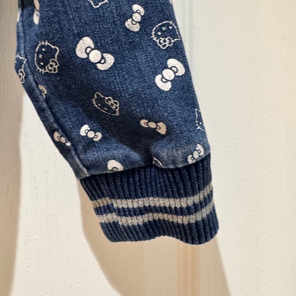 Vtg Kids Girls Hello Kitty 5T Denim Bomber Jacket Blue Sequin Bow Zipper Charm - Picture 8 of 16